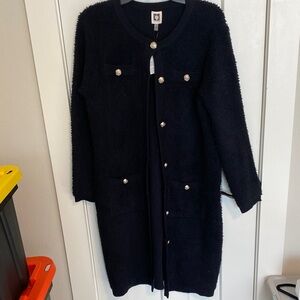 Anne Klein Black Long Cardigan with Gold Buttons